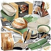 All-Inclusive 𝗣𝗥𝗘𝗠𝗜𝗨𝗠 Sourdough Starter Kit with Pot, 34 Oz Starter Jar, 4 Banneton Bread Proofing Baskets, Scraper, Scale, Sourdough Bread Baking Supplies, Detailed Beginner Guide & Recipes