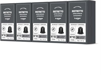 Capsules de café en aluminium Ristretto compatibles avec Nespresso, torréfaction moyennement poussée, 100 Pièces, 5 lot de 20 - Certifié Rainforest Alliance