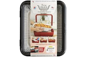 Fancy Panz Premium Dress Up & Protect Your Foil Pan, Made in USA. Hot/Cold Gel Pack, One Half Sized Foil Pan & Serving Spoon Included. Stackable for easy travel. (Charcoal)