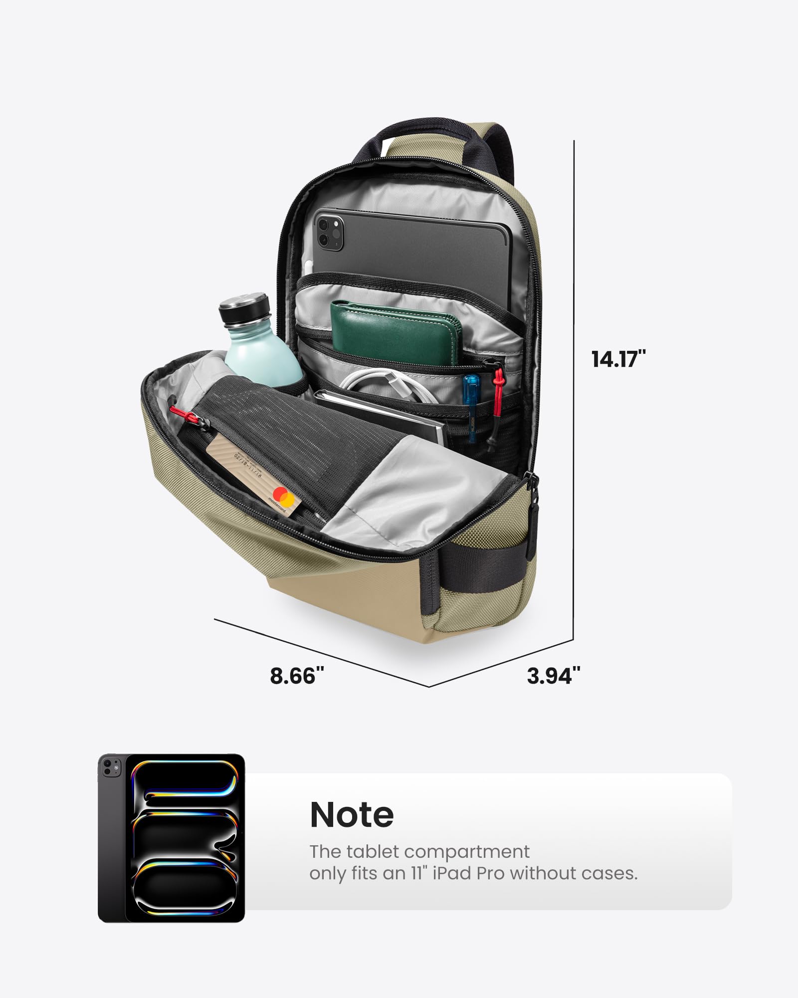 tomtoc 5L Compact Sling Backpack for Men Women, Lightweight Crossbody Shoulder Bag for 11 inch iPad Pro M5/M4, iPad Air M3/M2, 11