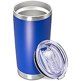 20 oz Tumbler Coffee Travel Tumblers Bulk with Lid Stainless Steel Double Wall Vacuum Insulated Mug Powder Coated Cups fit Car Cupholder for Hot and Cold - Dark Blue, 1Pack