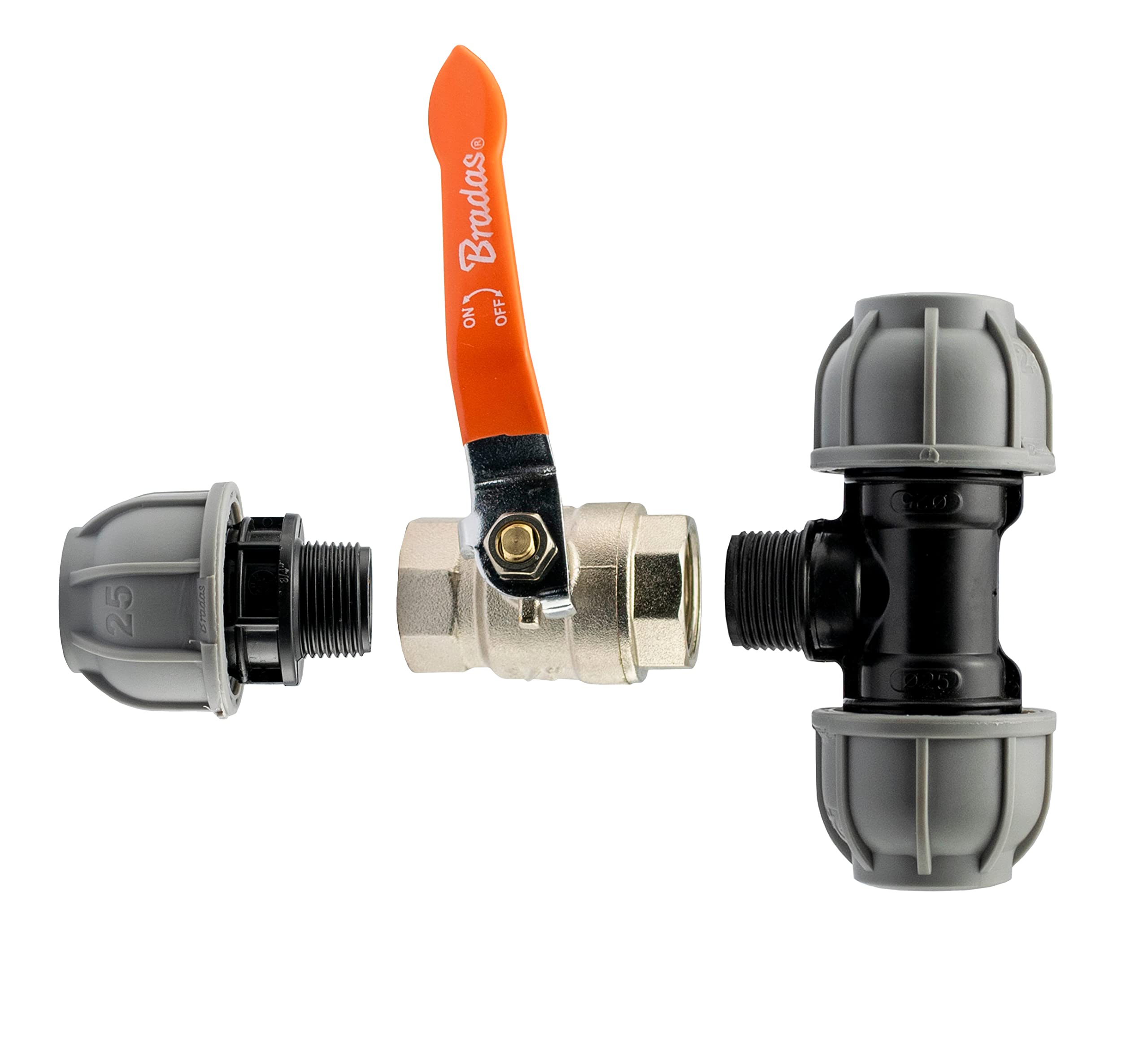 tee Junction Fitting with Metal Full Flow Valve for mdpe Water Supply Pipe,Available for 20mm,25mm and 32mm Pipe Sizes (32mm)