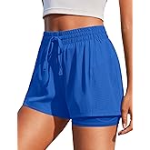 PINSPARK Women's 2 in 1 Running Shorts with Liner Pockets Quick Dry Athletic Workout Gym Shorts