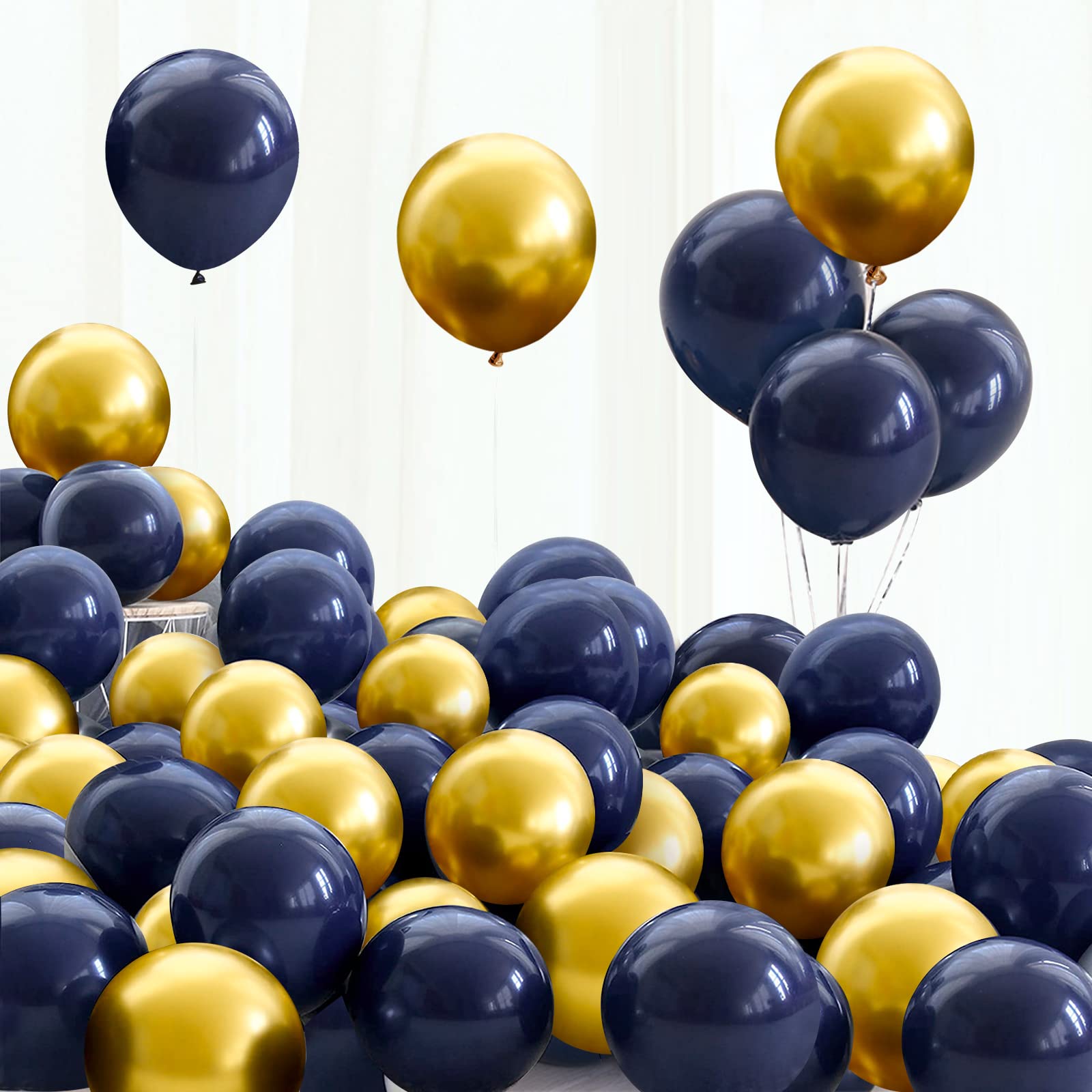 Navy Blue and Gold Metallic Balloons, 30pcs 12 Inch Thick Chrome Inflatable for Birthday, Wedding, Baby Shower, Festival, Carnival Party Decorations