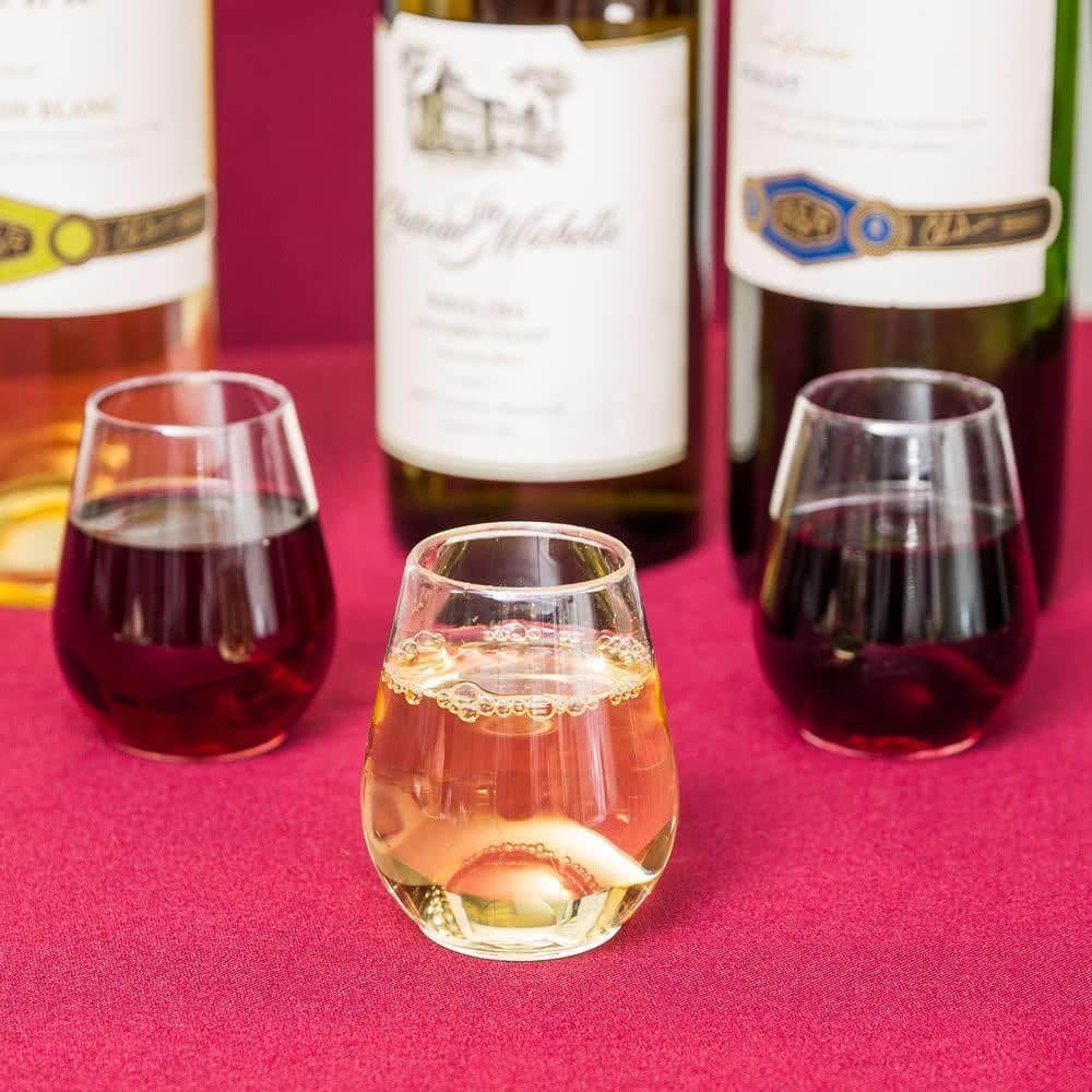 Elegant Plastic Stemless Wine Goblets/Sherry Glasses - Clear - Shatter Free - 4oz (100ml) - Set of 8