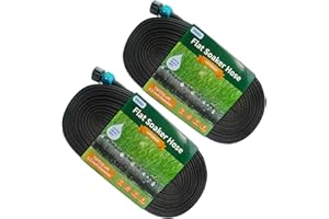 Hlinker Flat Soaker Hose 75 150 FT for Garden Beds, 150FT 1/2" Linkable Consistent Drip Irrigation Hose Save 80% Water, Leakproof Heavy Duty Double Layer Sprinkler Hose