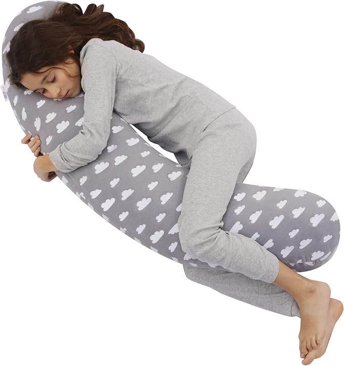 Kally Sleep Kids Body Pillow -Sleep Comforter - 130 x 30cm - Grey/Cloud