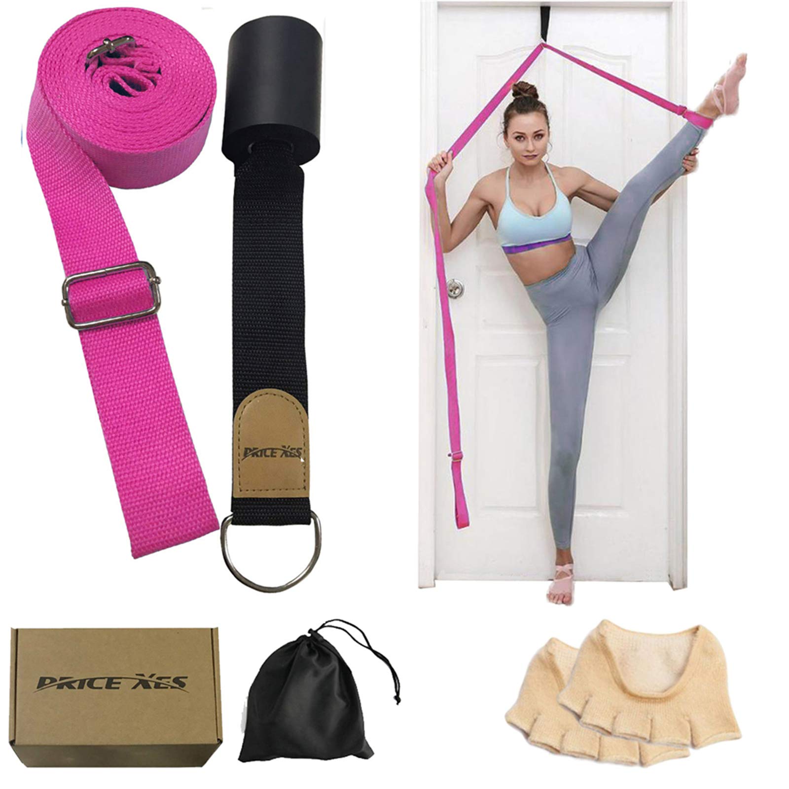 Leg Stretch Strap, Adjustable Leg Stretcher Band w/Door Anchor, Improve Leg Stretching Door Flexibility Trainer, Home Stretching Equipment for Yoga Ballet Dance Cheer Gymnastic Training (rose set)