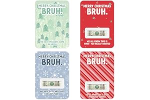Andaz Press 4 Pack Merry Christmas Bruh Money Holders for Cash Gift, Funny Money Holders for Christmas Gifts with Plastic Dome for Cash Cards, Xmas Stocking Stuffers for Teens, 5x7 inch