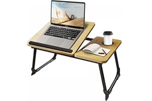 CloudTrip Walnut Bed Desk, Foldable Legs, Laptop Desk for Bed or Couch, Workstation, Breakfast Tray, Cup Holder