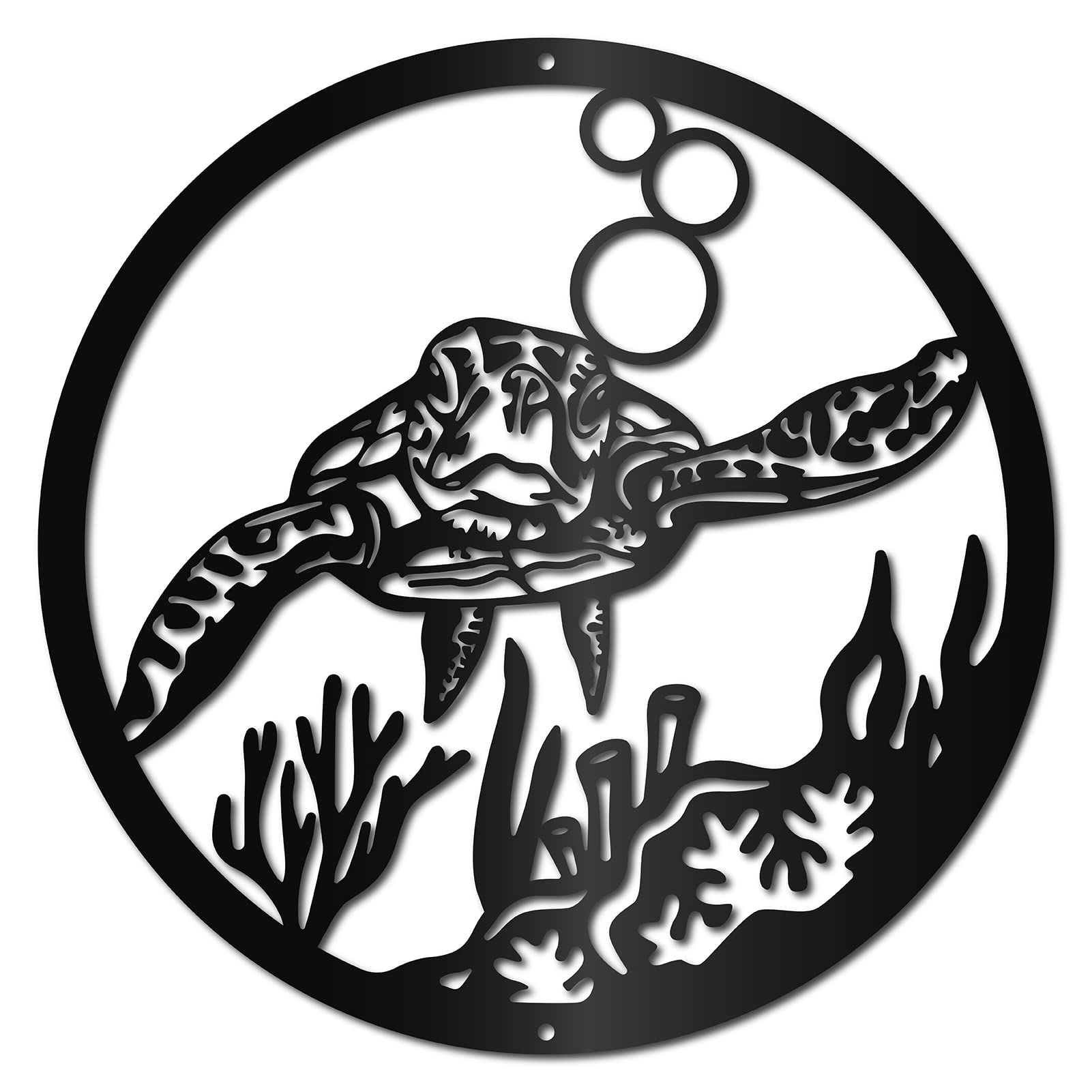 CREATCABIN Sea Turtle Metal Wall Art Ornament Ocean Theme Wall Decor Round DIY Decorations Wall Hanging Sculpture for Home Bathroom Indoor Outdoor Living Room Bedroom Party 12 x 12 Inch