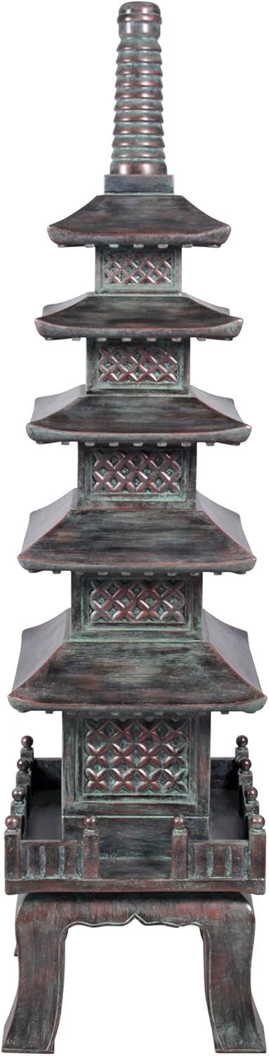 Design Toscano The Nara Temple Pagoda Asian Decor Garden Statue, Large 28 Inch, Polyresin, Verdigris Green Bronze : Japanese Garden Decor : Garden & Outdoor