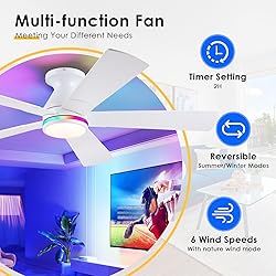 BYKISTOK 52" Flush Mount RGB Ceiling Fans with