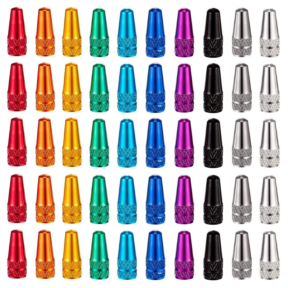 Greluma 50 Pcs Bicycle Presta Valve Cap Multi Color Anodized Aluminum Presta Cycling Valve Cap Bicycle Bike Tire Caps French Style Cap Dust Covers