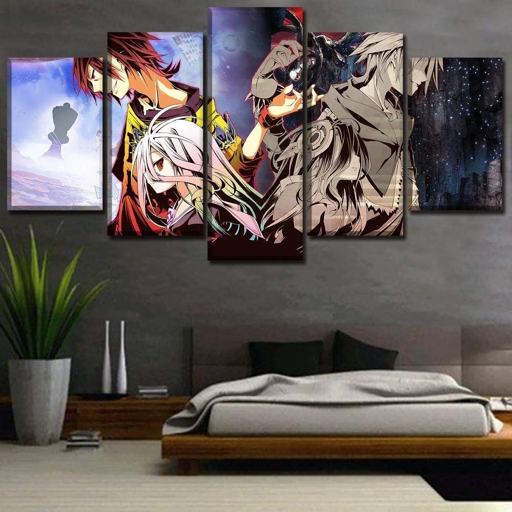 RZHSS Prints on Canvas,5 Pieces Anime No Game No Life Modular Canvas Print Picture Poster Artwork Living Room Wall Decoration (No Frame) Size L