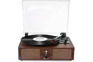 UDREAMER Vinyl Record Player Wireless Turntable with Built-in Speakers and USB Belt-Driven Vintage Phonograph Record Player 3 Speed for Entertainment and Home Decoration Coffee