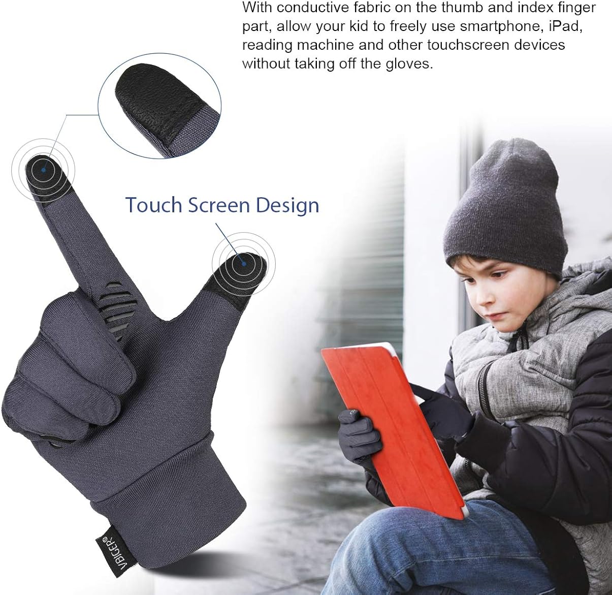 VBIGER Kids Winter Gloves Boys Girls Touchscreen Gloves Fleece Sports Gloves Bike Gloves for Children 4-10 Years: Clothing