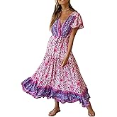 R.Vivimos Womens Summer Floral Print Cotton Short Sleeve Flowy Dress