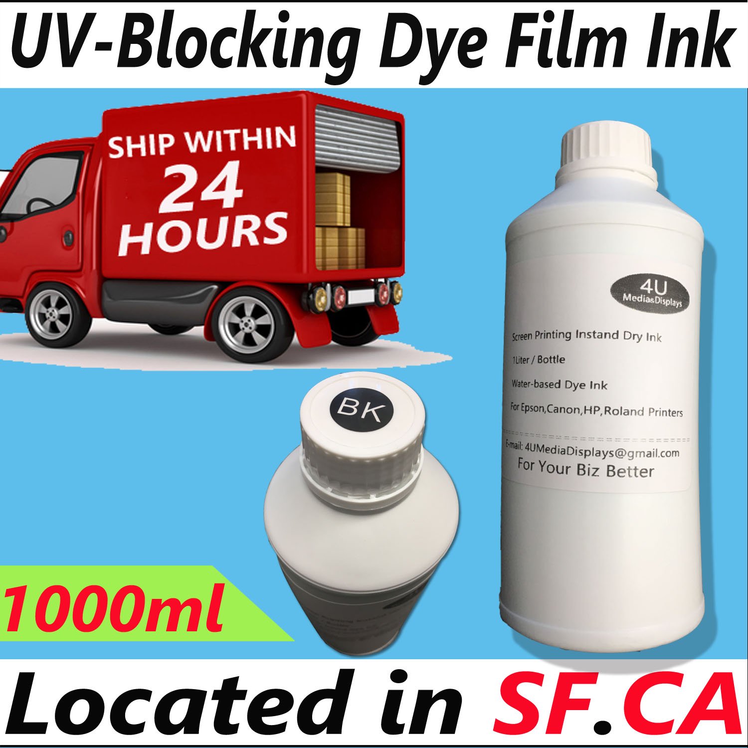 1000ml,1 Bottle UVBlocking High Opacity Black Dye Inkjet Silk Screen