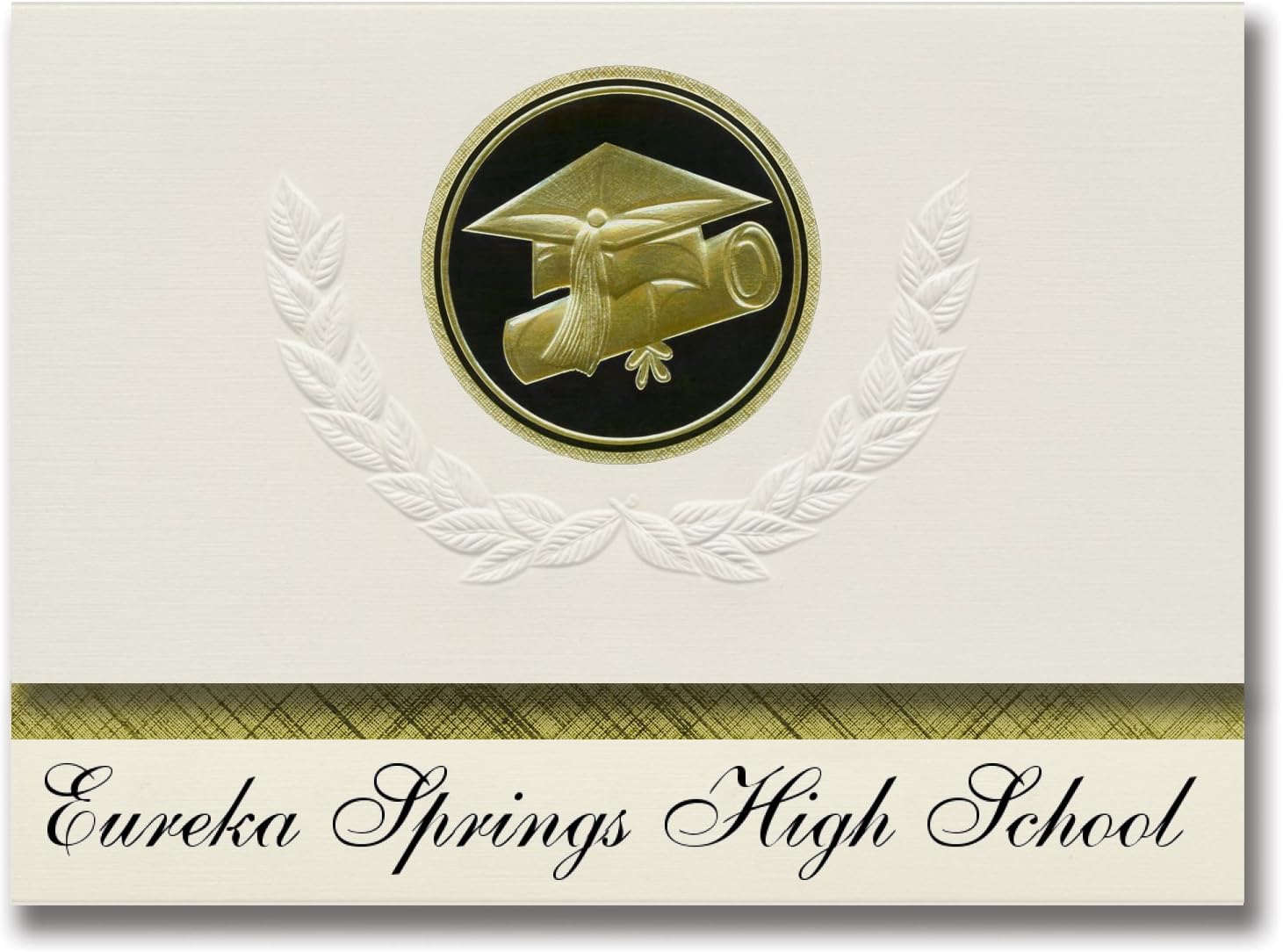 Signature Announcements Eureka Springs High School (Eureka Springs, AR) Graduation Announcements, Presidential style, Elite package of 25 Cap & Diploma Seal. Black & Gold.