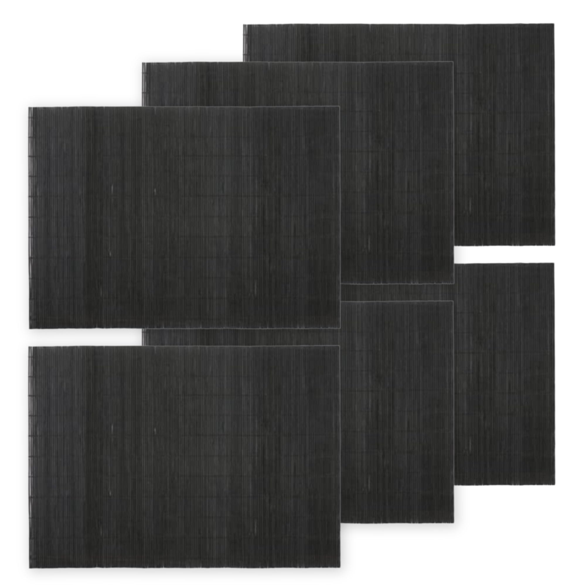 BambooMN Bamboo Placemat/Sushi Rolling Mat - 18.75" x 13" - Black, 6 pcs