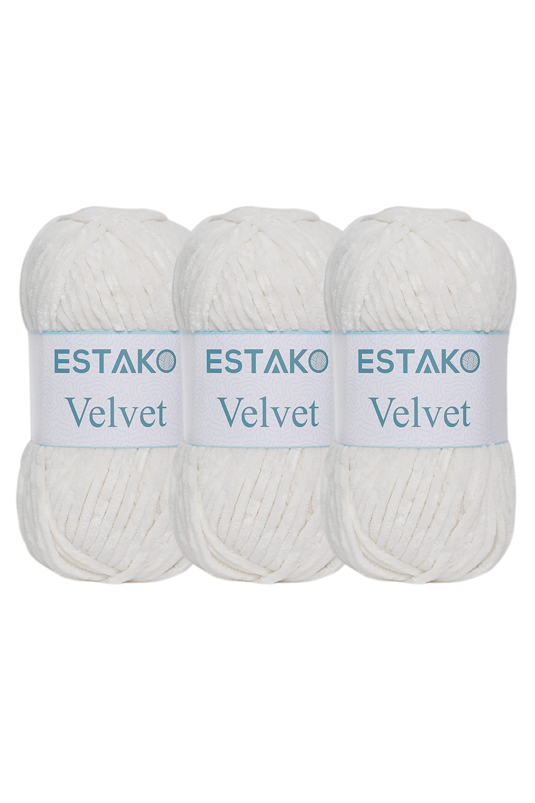 Photo 1 of Estako Velvet (3- Skeins Pack) Chenille Blanket amigurumi Yarn for Crocheting and Knitting Super Bulky 3x100 gr (3x132 yds) (1150 - Cream)