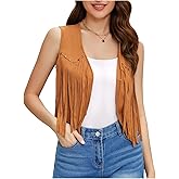 JASGOOD Women's Tassel Vest 70s Hippie Faux Suede Sleeveless Fringe Jacket Western Outfit for Women