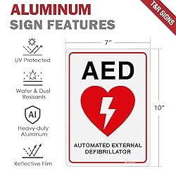 T&R AED Sign - 2 Pack - 10 x 7 Inches Rust Free