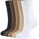 CLOSEMATE Womens Thin Crew Socks Soft Combed Cotton Comfortable Casual Everyday Wear Calf Socks 5 Pairs
