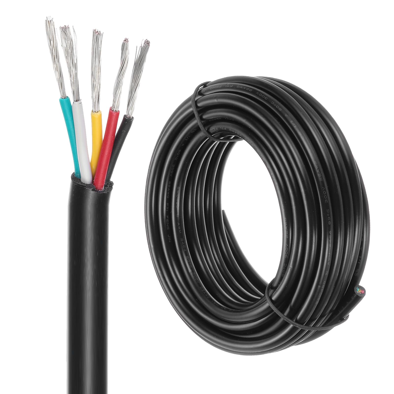 DMiotech 22 Gauge Wire Electrical Wire 5 Conductor, 22 AWG Extension Cable Cord 30 Ft/9 m UL2464 300V Stranded Tinned Copper Wire for LED Lighting Automotive