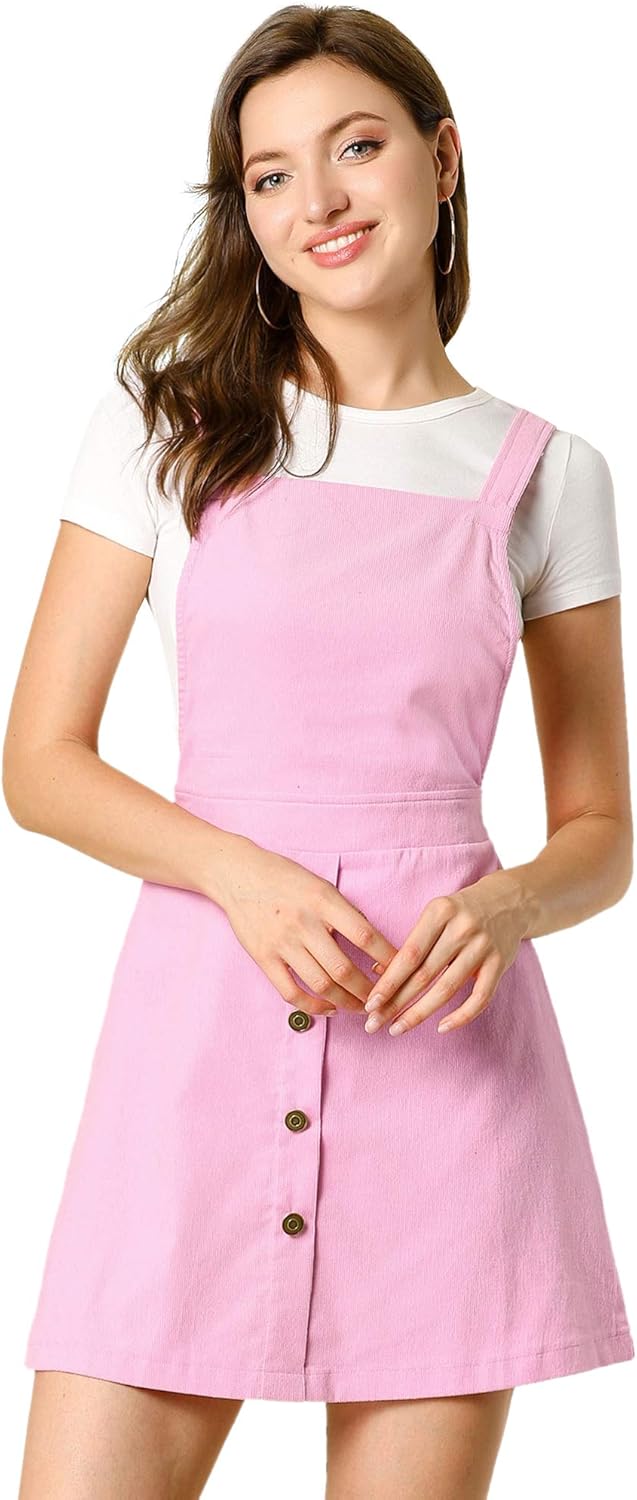 Allegra K Women's Dungaree Dress Button Decor Aline Corduroy Overall