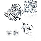 Moissanite Stud Earrings for Women, 925 Sterling Silver Hypoallergenic 18K White Gold Plating Earrings Engagement Gifts for Men (0.6-4ct)