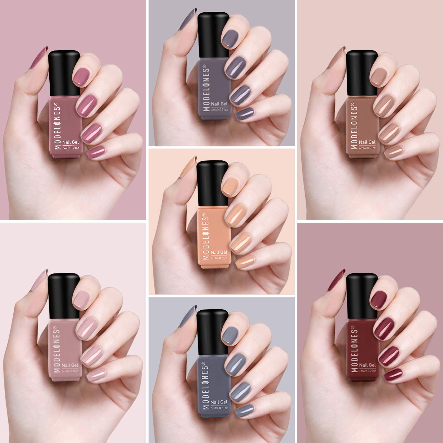 Gel Nail Polish Set Modelones UV Gel Nail Polish LED Nail Gel Manicure Kit -7 Warm Winter Series Dark Grey Nude Red Brown - Mini Size 6 ml Each, Gift Box: Beauty