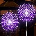 JJGoo Solar Firework Lights, 2 Pack 120 LEDs 2 Lighting Modes Solar Garden Lights Outdoor Waterproof for Yard Patio Walkway Pathway Party Wedding Christmas Decorative - Purple