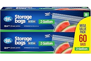 CLEARWARE 2 Gallon Storage Bags, Double Zipper Seal - 60 Count, Resealable Thick Plastic Food Storage Bags - Microwave-Safe, Zero BPA - Resealable Containers for Lunch, Snacks, Meals - 2 Boxes