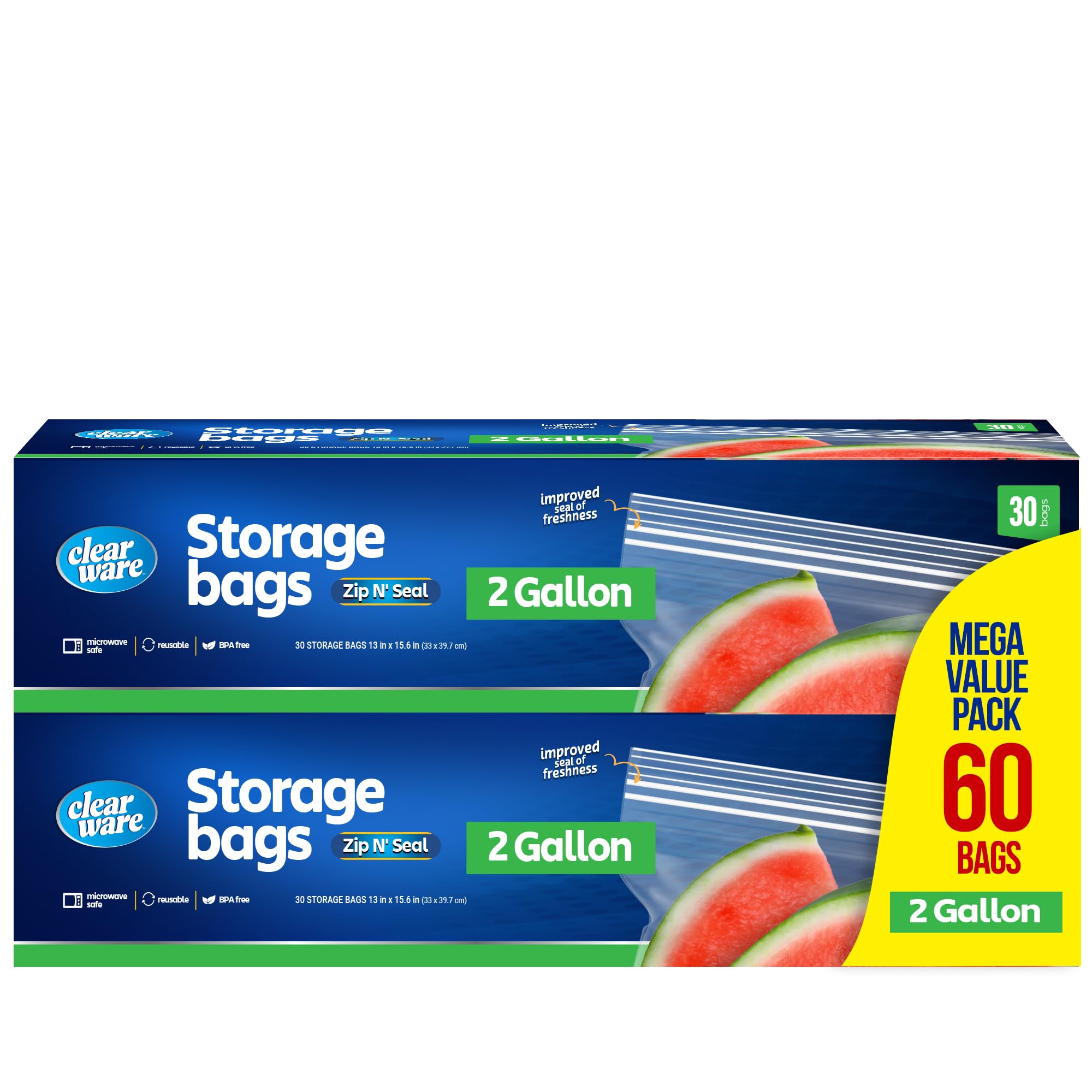 Photo 1 of 2 Gallon Storage Bags, Double Zipper Seal - 60 Count, Resealable Thick Plastic Food Storage Bags - Microwave-Safe, Zero BPA - Resealable Containers for Lunch, Snacks, Meals - 2 Boxes