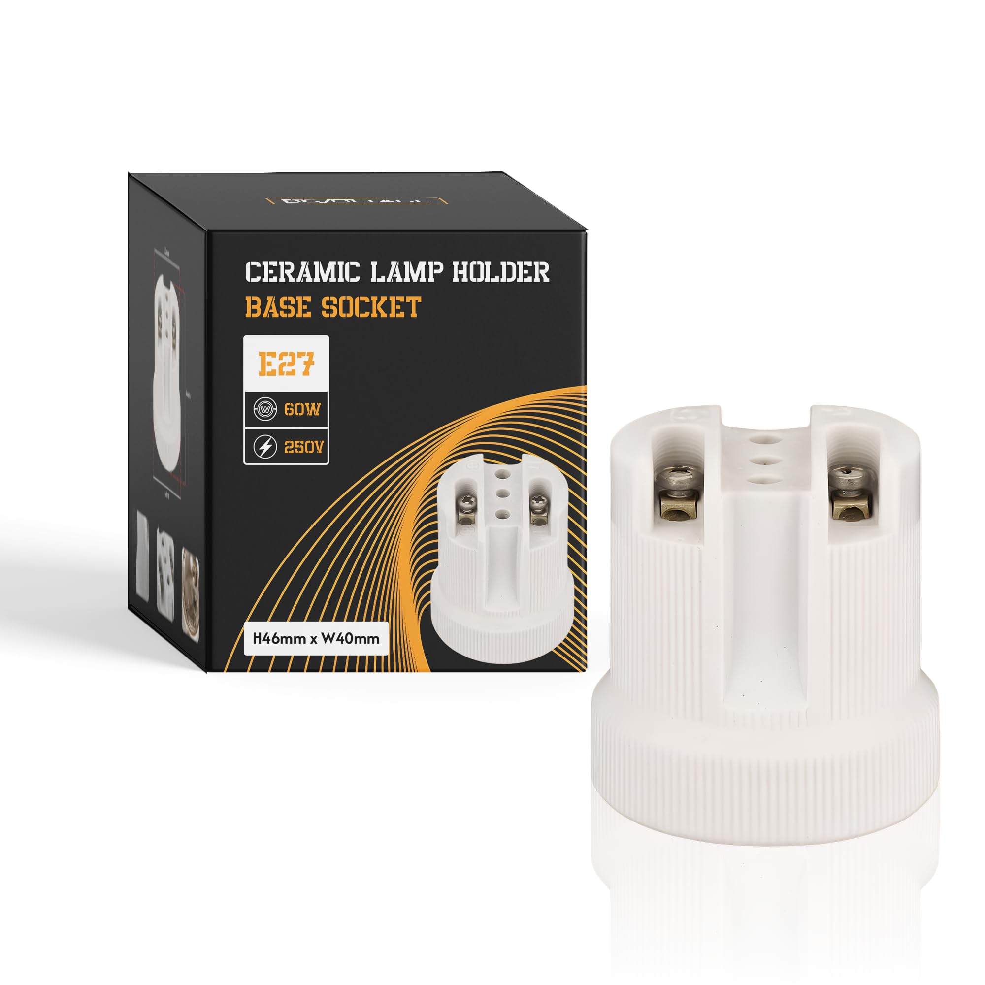 Ceramic Porcelain E27 Lamp Holder 46mm(H) × 40mm(W) × 33mm(L) Edison Screw Light Bulb Socket, Heat Resistant LampHolder for Vintage filament Bulbs Workshop/Industrial Lights, 240V — image 1