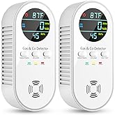 5-in-1 Carbon Monoxide Detectors, Natural Gas Leak Detector, Plug-in & Battery Backup Co Detector, HD Digital Display, CO Gas Temp Humidity Sensor Vilfet, 2-Pcs, White