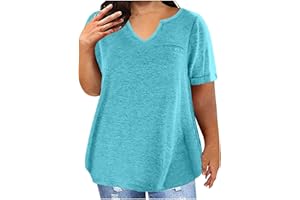 IEPOFG Women Plus Size T Shirts 2024 Summer Lightweight Short Sleeve Trendy Fake Pockets Shirts Lounge V Neck Loose Fit Tees