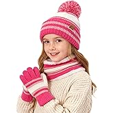 Kids Hat And Gloves Set, Toddler Winter Hat Beanie Scarf Neck Warmer Gaiter Gloves Mittens For Boys Girls Ages 6-8 5t