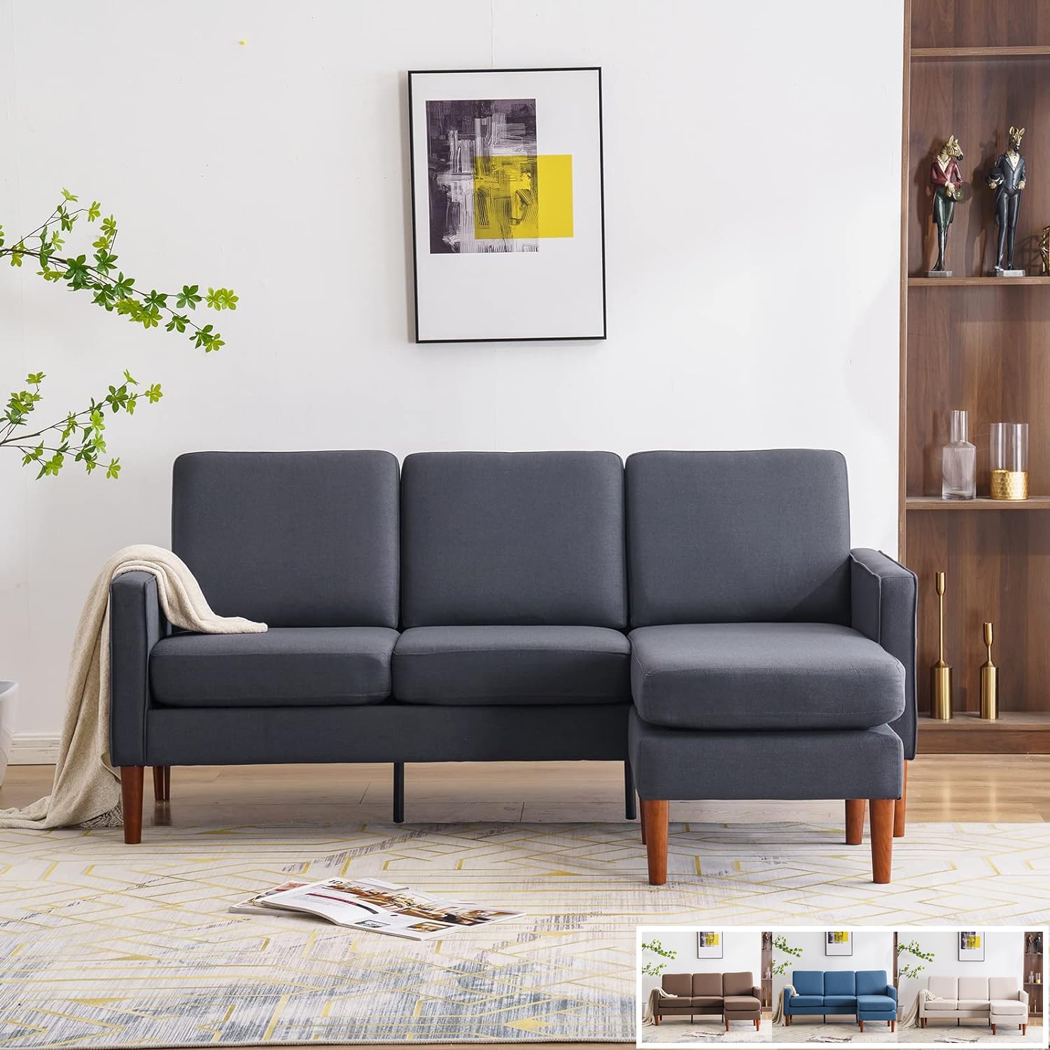 Photo 1 of **Box 1 of 2**
sheeroy Sectional Couches for Living Room, L Shaped 3-Seater Sectional Sofa with Chaise, Modern Small Modular Couch Sofa with Storage, Wooden Frame, High Resilience Sponge, Dark Grey