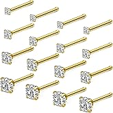 Kridzisw 18G 20G 22G Nose Rings Studs Stainless Steel Cubic Zirconia Nose Nostril Piercing Jewelry for Women Men CZ Size 1.5mm 2mm 2.5mm 3mm 3.5mm 4mm 24Pcs