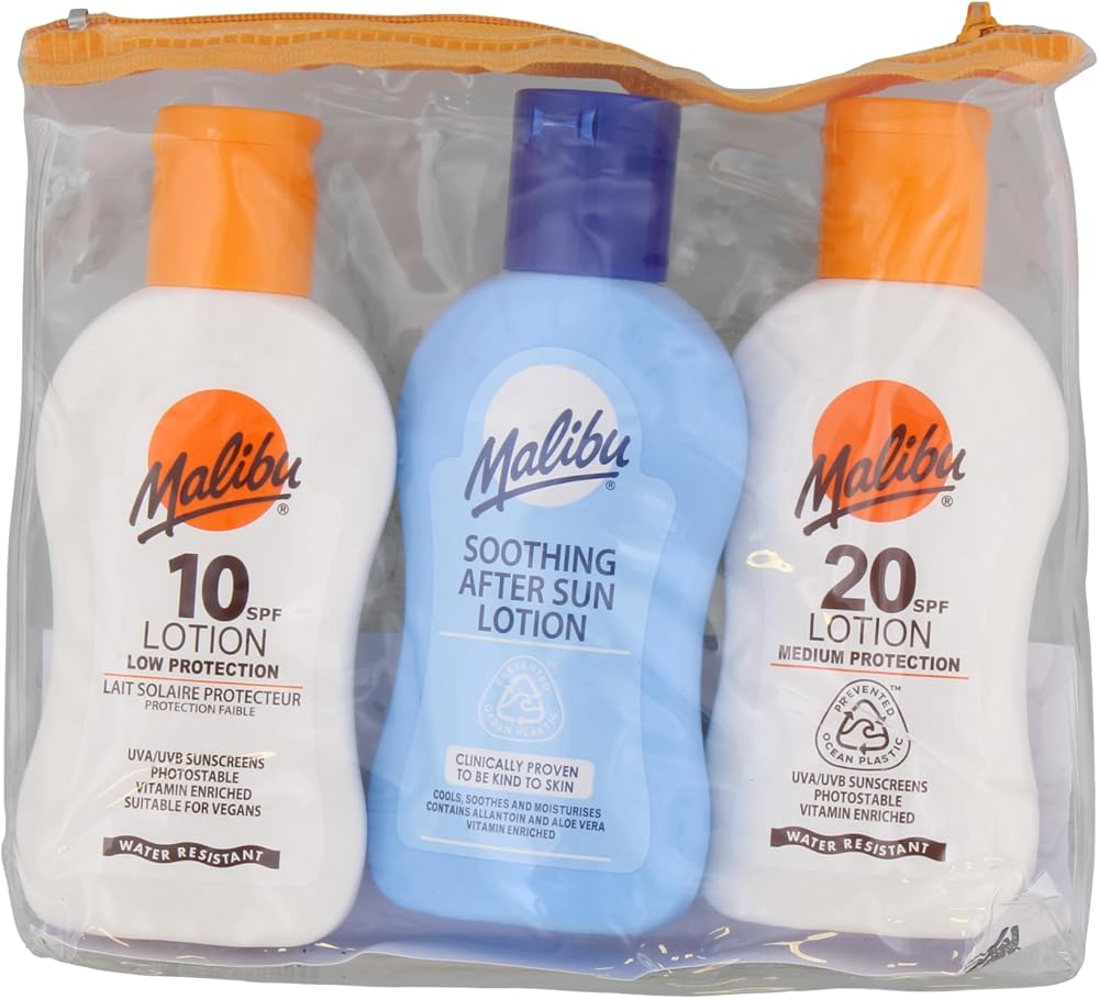 Malibu Sun Travel Essentials SPF 10 20 Sun Cream After Sun Lotion Multipack 3 x