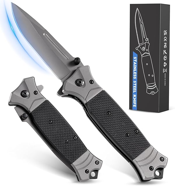 Rolgno Taschenmesser Klappmesser, 3Cr13 Scharf Edelstahl Outdoor Messer mit Taschenclip & Liner-Lock, Einhandmesser EDC Messer mit Glasbrecher, Jagdmesser Camping Messer für Männer Geschenk
