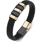 LJWVX Leather Bracelet for Men Braided Cuff Wristband Stainless Steel Clasp in Silver and Gold Jewellery Gift