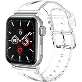 iiteeology Compatible with Apple Watch Band 46mm 45mm 44mm 42mm 41mm 40mm 38mm, Transparent Clear Soft Silicone iWatch Bands 