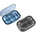 2 Pack 6 Compartment Pill Box, Moisture Proof Pill Case, Travel Pill Organizer for Pocket Purse, Daily Portable Medicine Vitamin Box, Fish Oil Box, Supplement Box (Blue & Black)