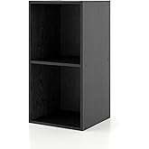 Homes: Inside + Out Apexa 2-Cube Storage Organizer Shelves, Stackable Wood Bookcase Fits Cubby Bins for Organization, Dorm Teen Room Decor & Home Office, Black