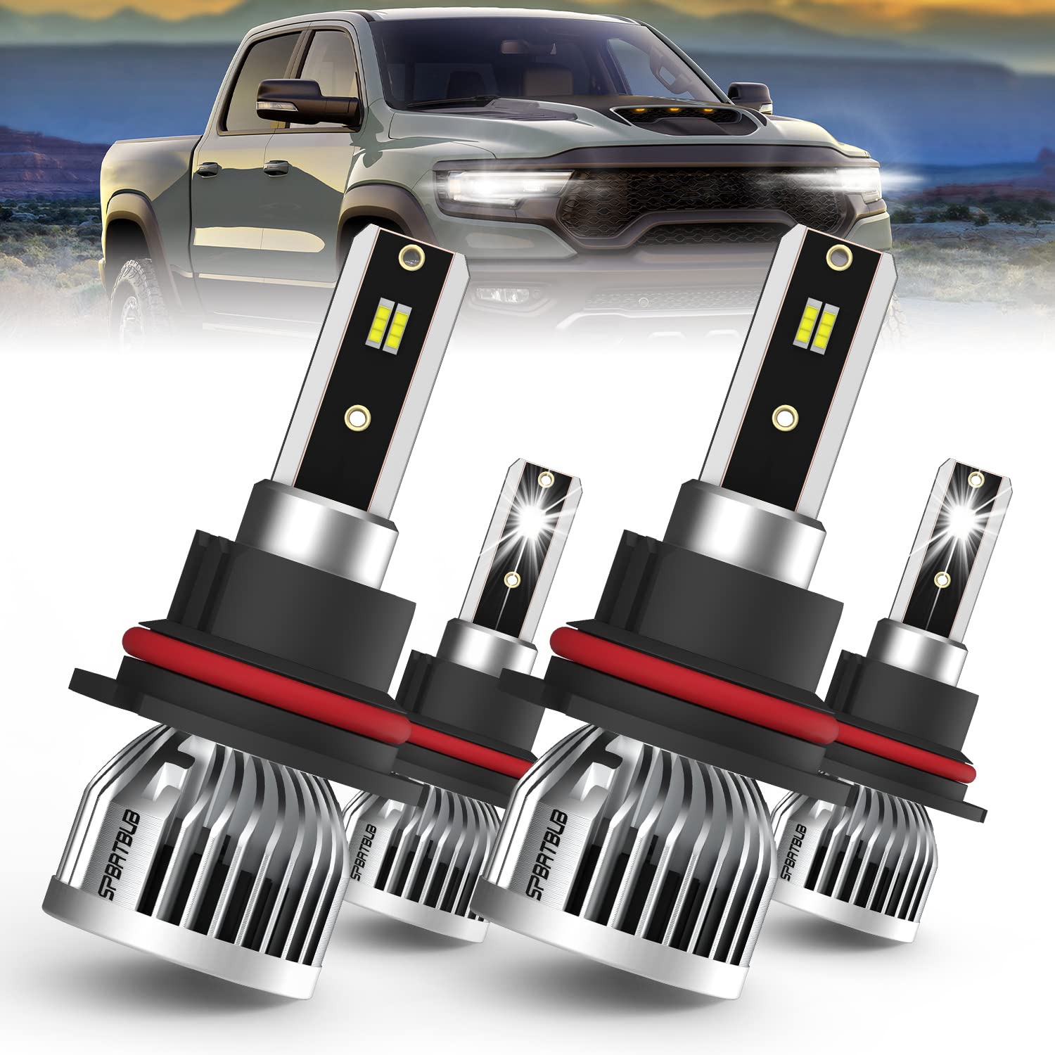 Photo 1 of SPBRTBUB headlight bulbs, compatible with DODGE RAM 1500 2500 3500 1999-2007,9007 high beam + 9007 Low Beam headlights combo kit,Pack of 4
