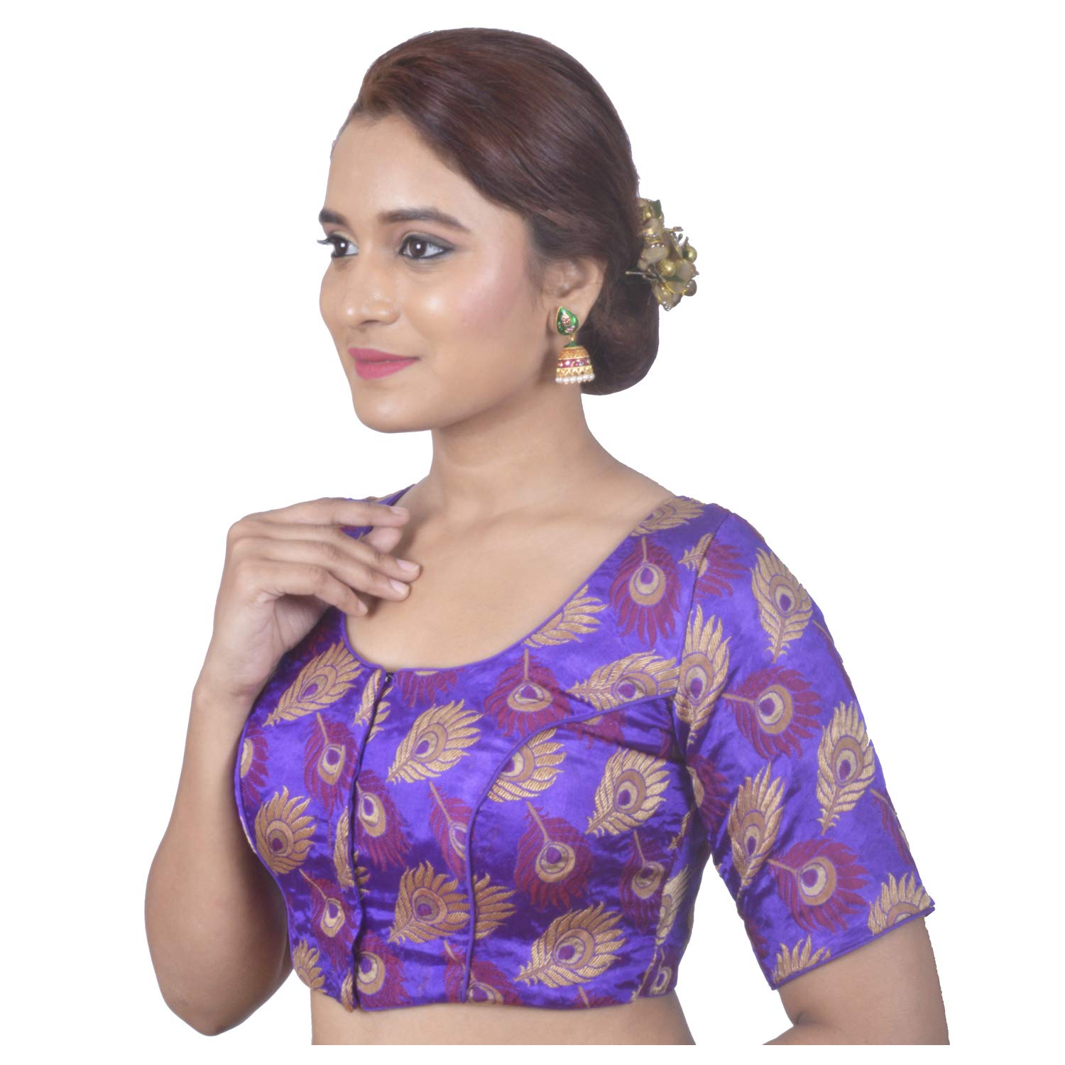 areum womens crepe silk round neck designer princess cut padded readymade saree blouse